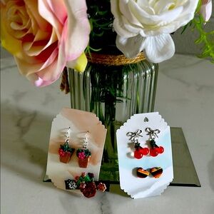 Vibrant Floral and Cherry Earring Set